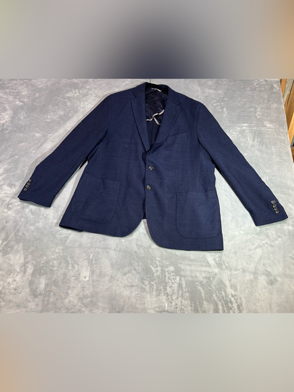 Jack Victor Textured Jersey Soft Sport Coat Mens 46R Solid Blue Blazer Jacket